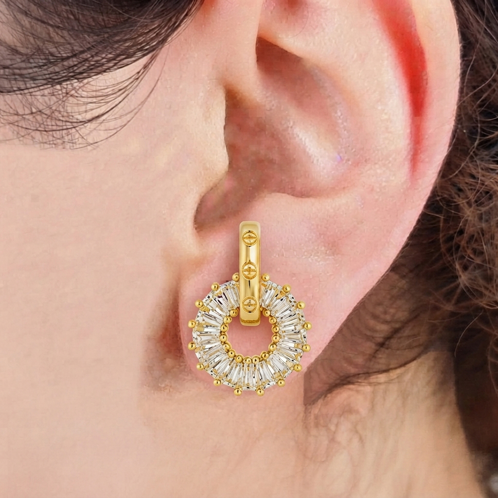 ARETE CIRCULO ZIRCONIA CHAPA DE ORO 18 KT - Imagen 2