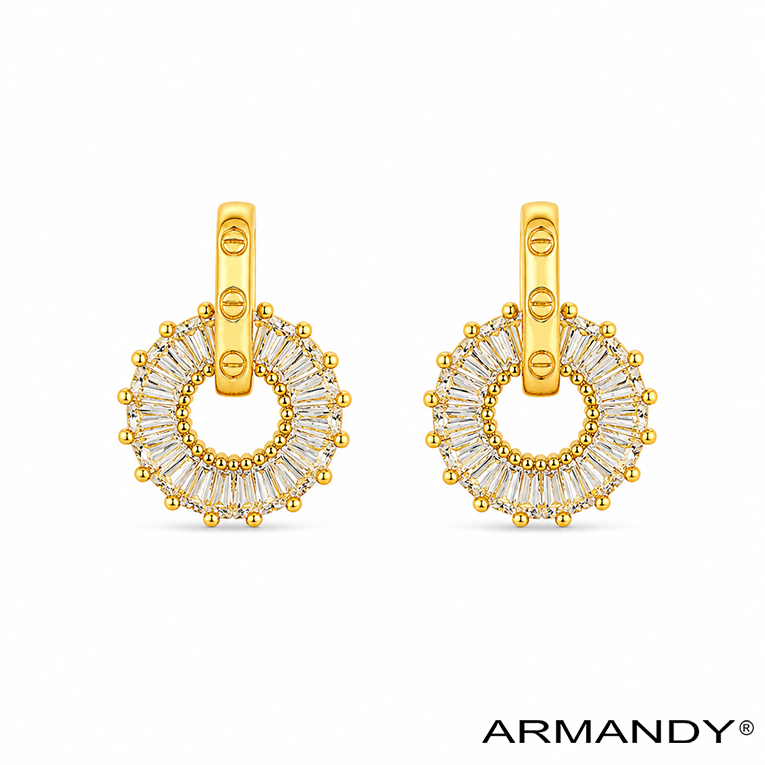 ARETE CIRCULO ZIRCONIA CHAPA DE ORO 18 KT - Imagen 3