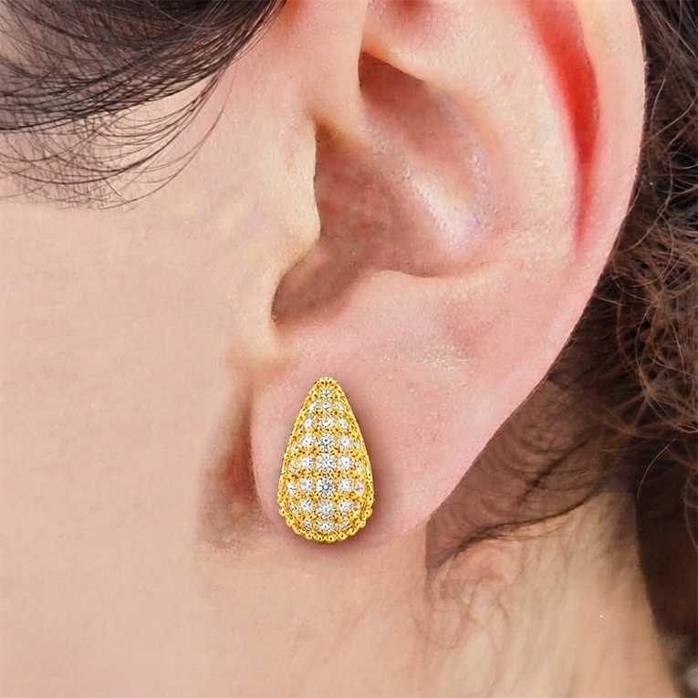 ARETE GOTA MICROZIRCONIA CHAPA DE ORO 18 KT - Imagen 2