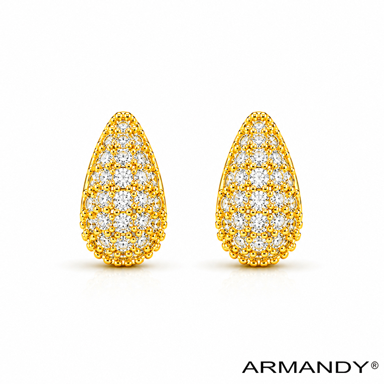 ARETE GOTA MICROZIRCONIA CHAPA DE ORO 18 KT - Imagen 3