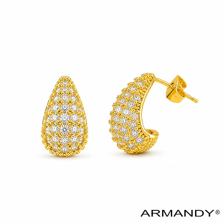 ARETE GOTA MICROZIRCONIA CHAPA DE ORO 18 KT - Imagen 4