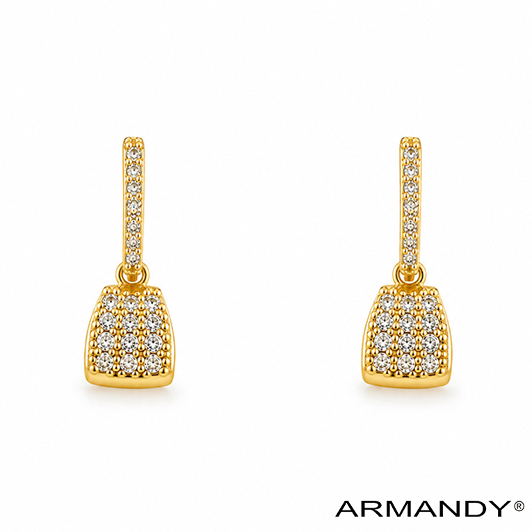 ARETE BOLSA MICROZIRCONIA CHAPA DE ORO 18 KT - Imagen 3