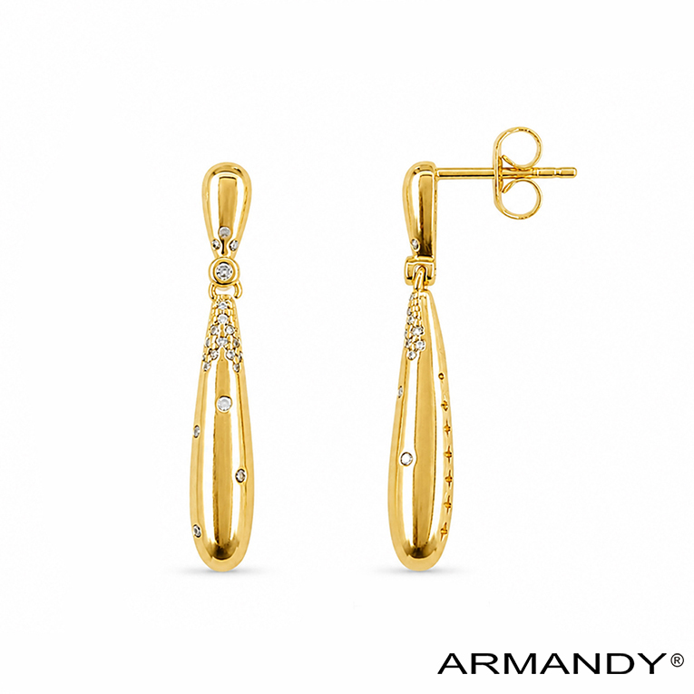 ARETE BATE MICROZIRCONIA CHAPA DE ORO 18 KT - Imagen 4