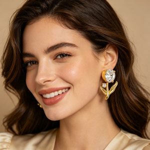 BROQUEL TULIPAN ZIRCONIA CHAPA DE ORO 18 KT