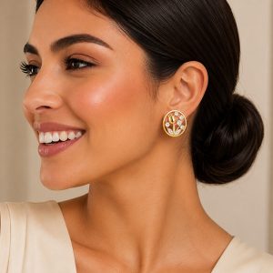 BROQUEL OVALO ZIRCONIA CHAPA DE ORO 18 KT