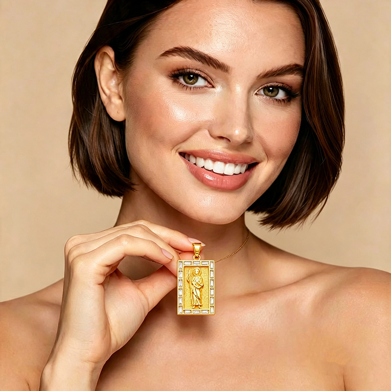 DIJE SAN JUDAS ZIRCONIA CHAPA DE ORO 18 KT
