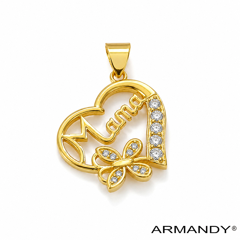 DIJE CORAZON MICROZIRCONIA CHAPA DE ORO 18 KT - Imagen 3