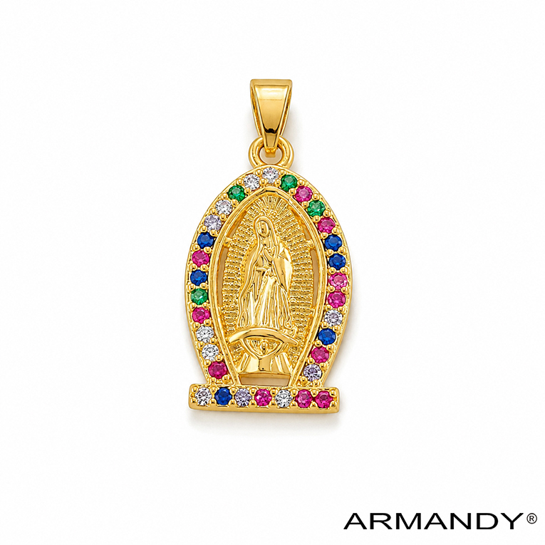 DIJE VIRGEN DE GUADALUPE MICROZIRCONIA CHAPA DE ORO 18 KT - Imagen 3