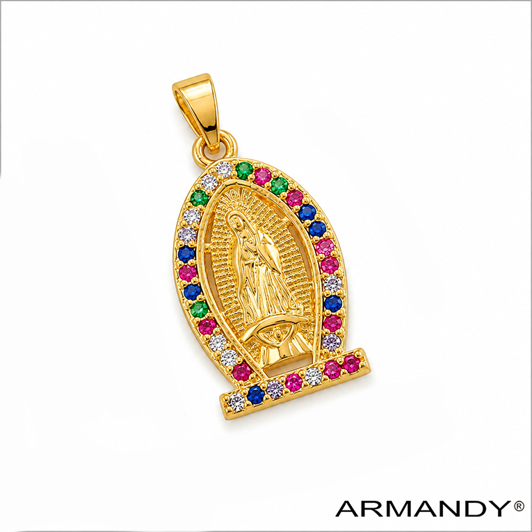 DIJE VIRGEN DE GUADALUPE MICROZIRCONIA CHAPA DE ORO 18 KT - Imagen 4
