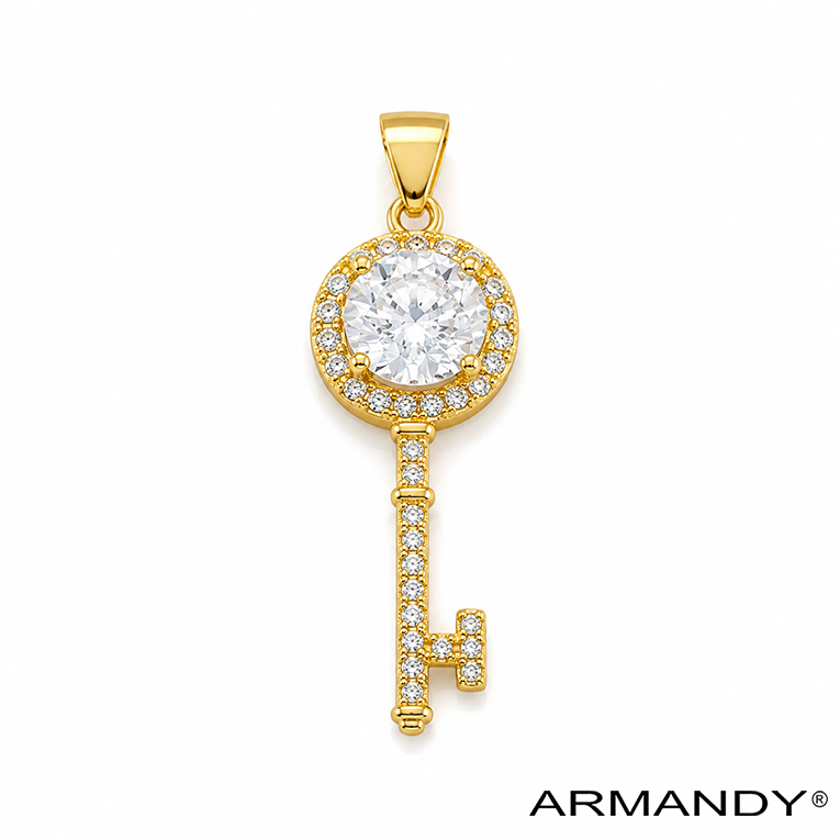 DIJE LLAVE ZIRCONIA CHAPA DE ORO 18 KT - Imagen 3