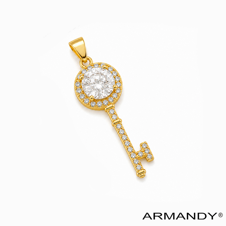 DIJE LLAVE ZIRCONIA CHAPA DE ORO 18 KT - Imagen 4