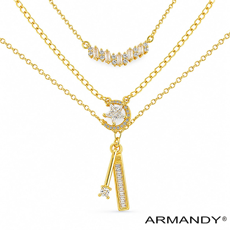 GARGANTILLA LUNA ESTRELLA ZIRCONIA CHAPA DE ORO 18 KT - Imagen 3