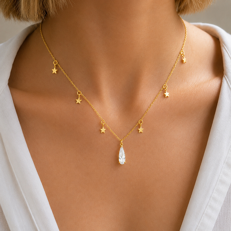 GARGANTILLA GOTA ZIRCONIA CHAPA DE ORO 18 KT - Imagen 2