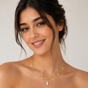 GARGANTILLA GOTA  ZIRCONIA CHAPA DE ORO 18 KT