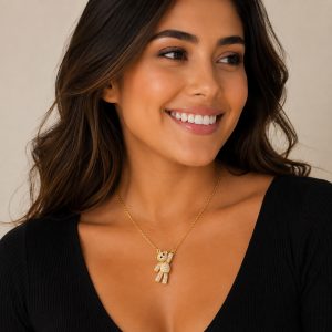 GARGANTILLA OSO MICROZIRCONIA CHAPA DE ORO 18 KT