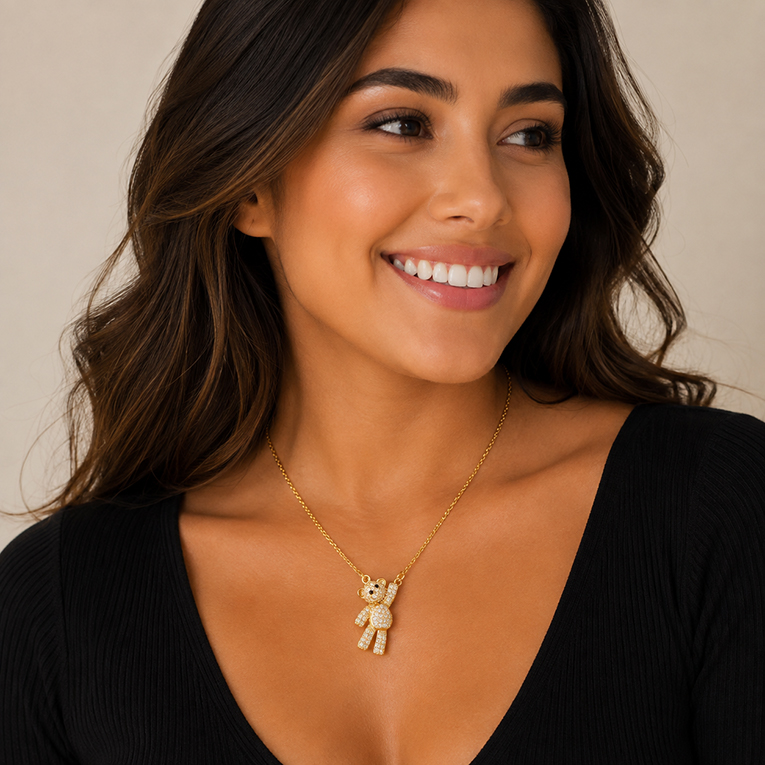 GARGANTILLA OSO MICROZIRCONIA CHAPA DE ORO 18 KT