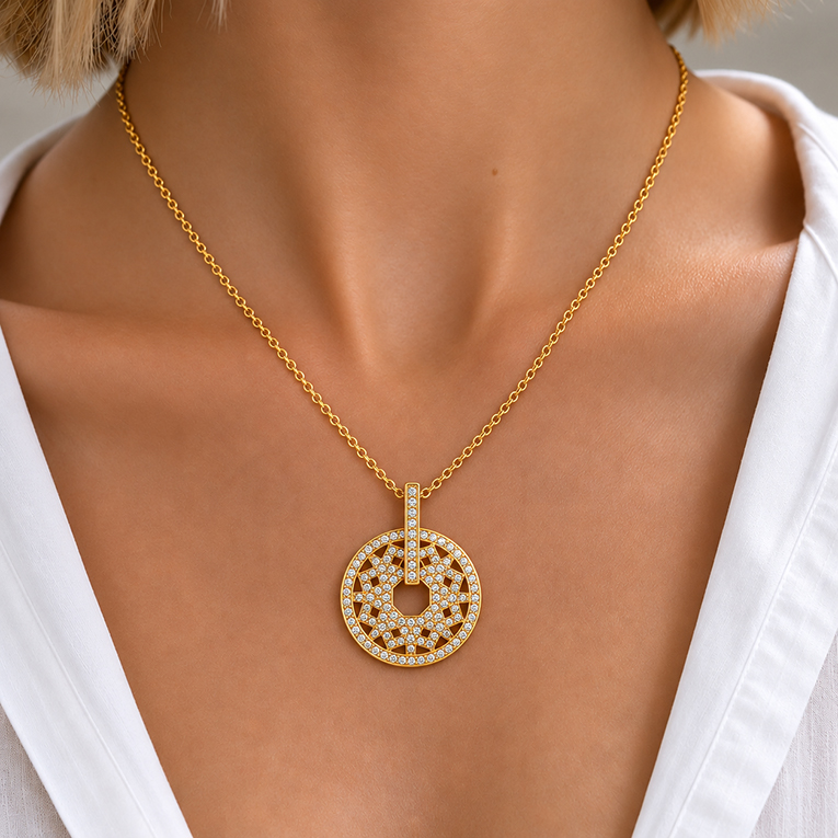GARGANTILLA CIRCULO MICROZIRCONIA CHAPA DE ORO 18 KT - Imagen 2