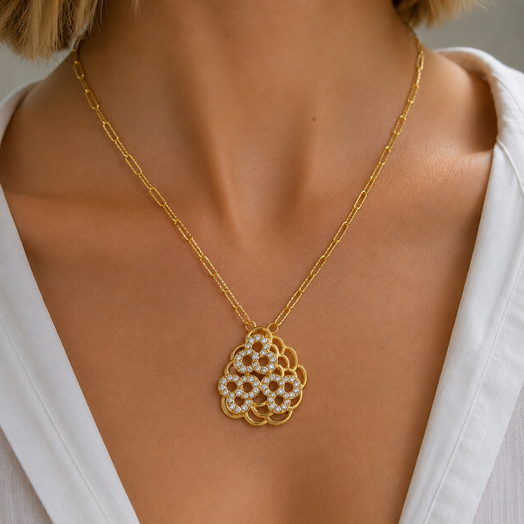 GARGANTILLA RAMO MICROZIRCONIA CHAPA DE ORO 18 KT - Imagen 2
