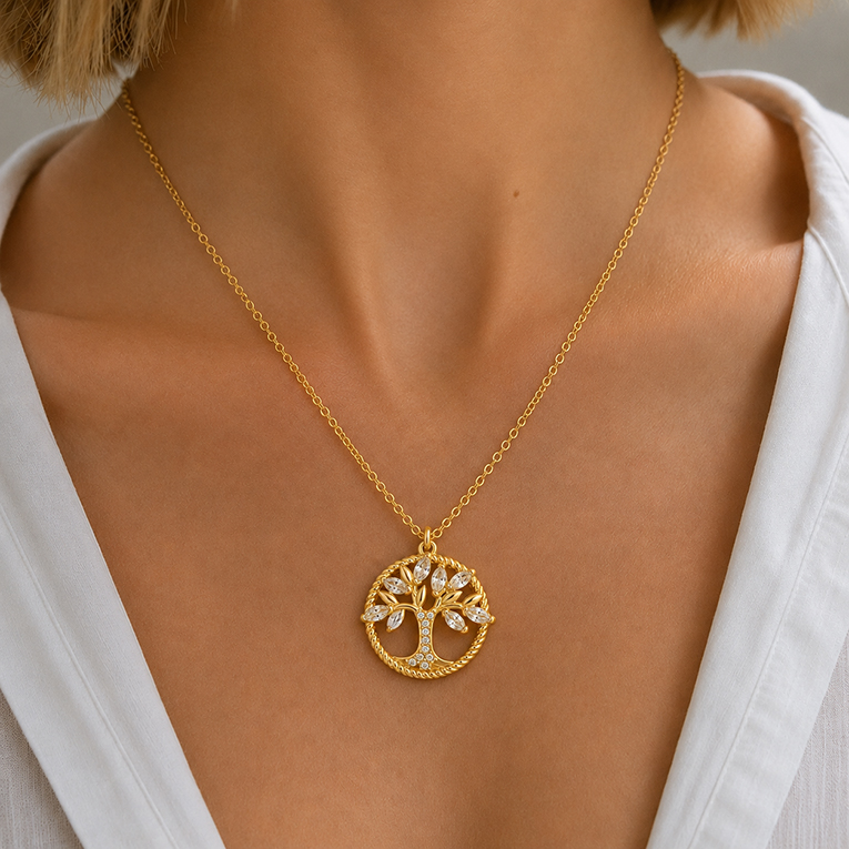 GARGANTILLA ARBOL DE LA VIDA MICROZIRCONIA CHAPA DE ORO 18 KT - Imagen 2