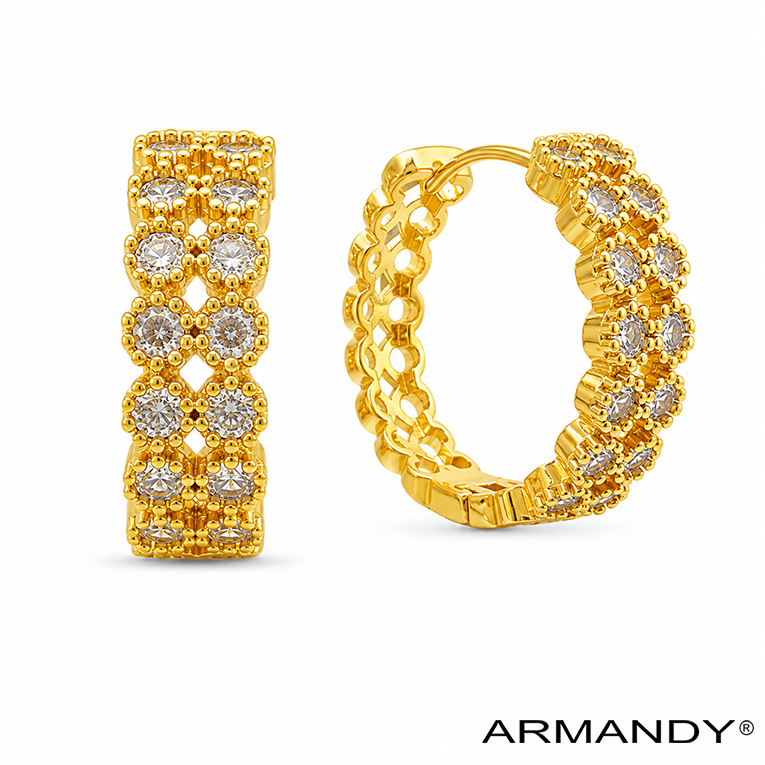 HUGGIES FLOR ZIRCONIA CHAPA DE ORO 18 KT - Imagen 3