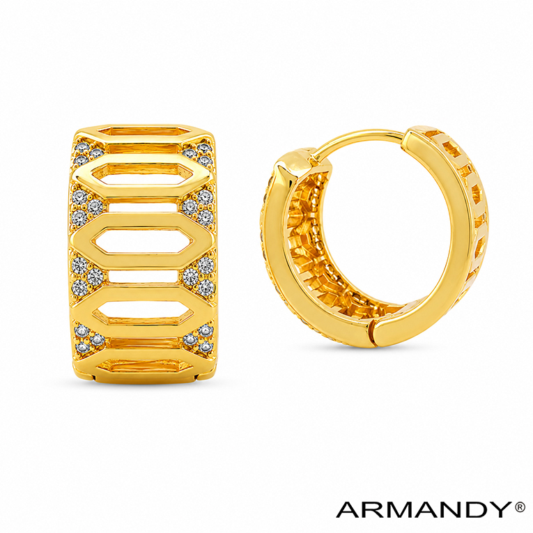 HUGGIES HEXAGONO MICROZIRCONIA CHAPA DE ORO 18 KT - Imagen 3