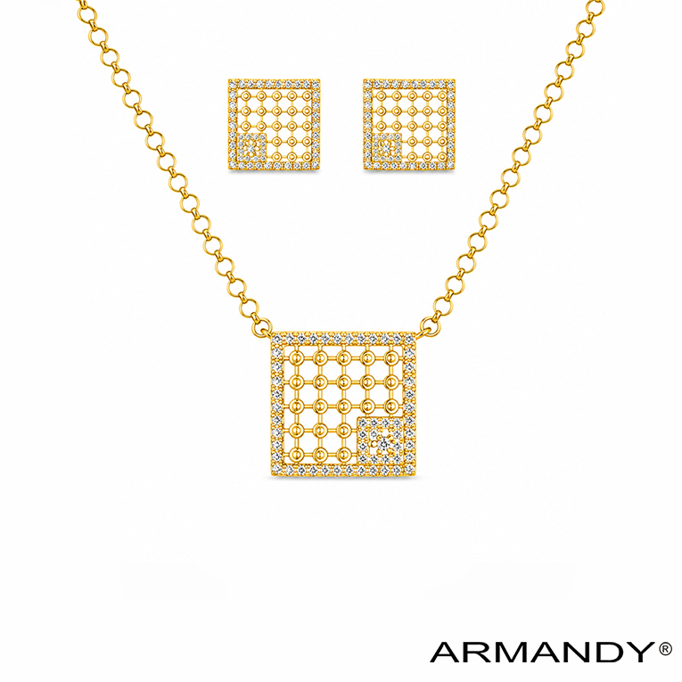 JUEGO CUADRADO ZIRCONIA CHAPA DE ORO 18 KT - Imagen 4