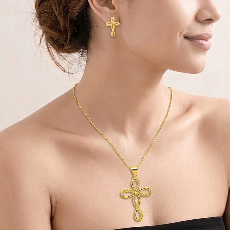 JUEGO CRUZ MICROZIRCONIA CHAPA DE ORO 18 KT - Imagen 2