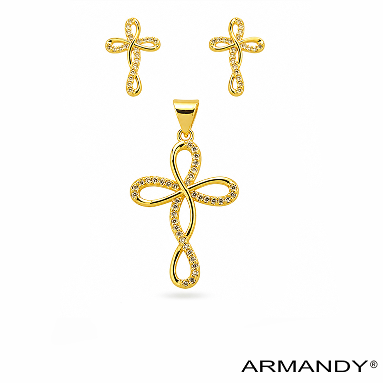 JUEGO CRUZ MICROZIRCONIA CHAPA DE ORO 18 KT - Imagen 4