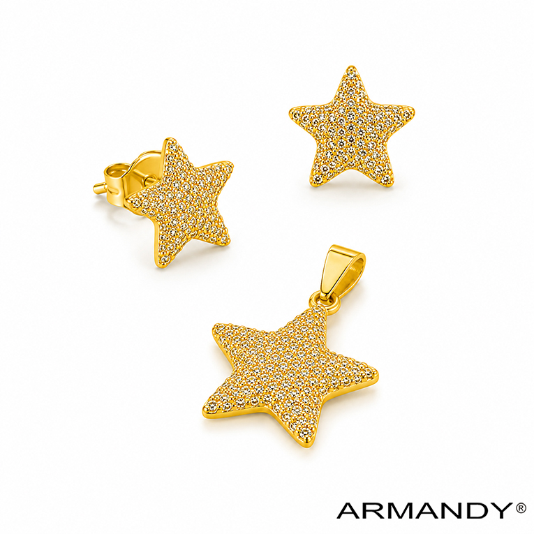 JUEGO ESTRELLA MICROZIRCONIA CHAPA DE ORO 18 KT - Imagen 3