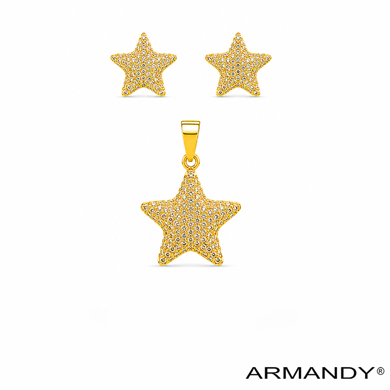JUEGO ESTRELLA MICROZIRCONIA CHAPA DE ORO 18 KT - Imagen 4