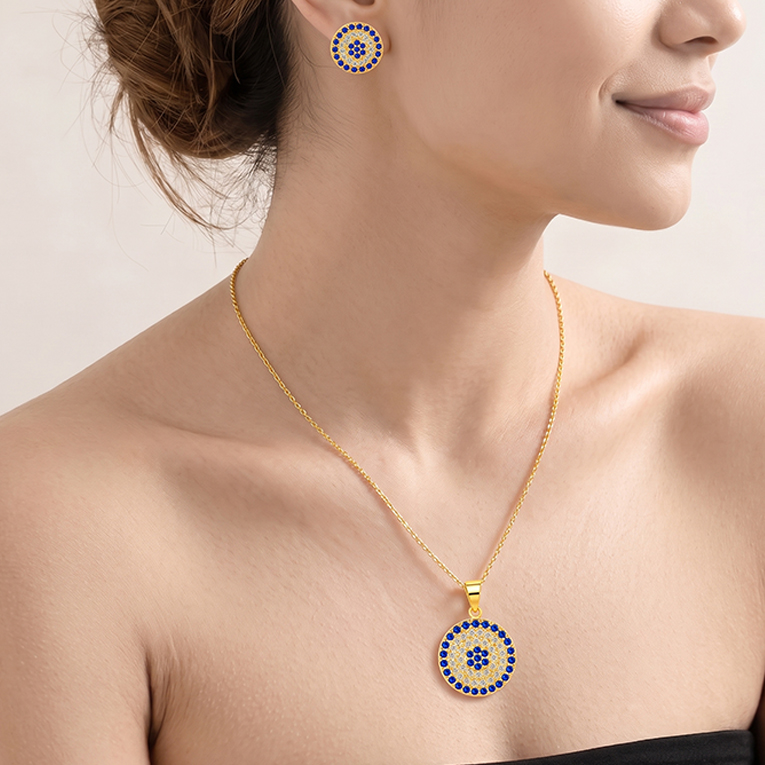 JUEGO CIRCULO MICROZIRCONIA CHAPA DE ORO 18 KT - Imagen 2