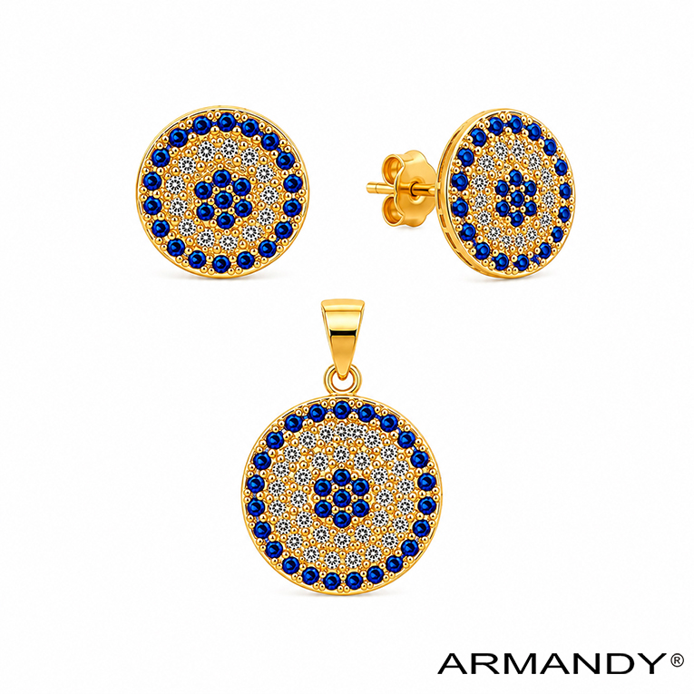 JUEGO CIRCULO MICROZIRCONIA CHAPA DE ORO 18 KT - Imagen 3