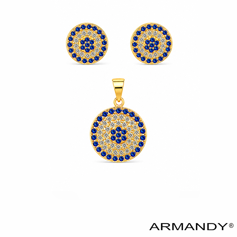 JUEGO CIRCULO MICROZIRCONIA CHAPA DE ORO 18 KT - Imagen 4