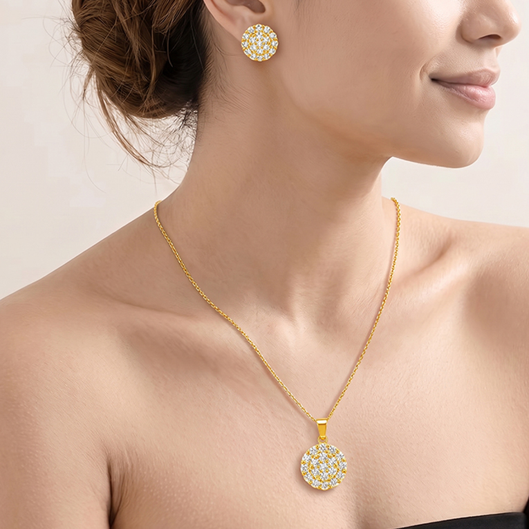 JUEGO CIRCULO ZIRCONIA CHAPA DE ORO 18 KT - Imagen 2