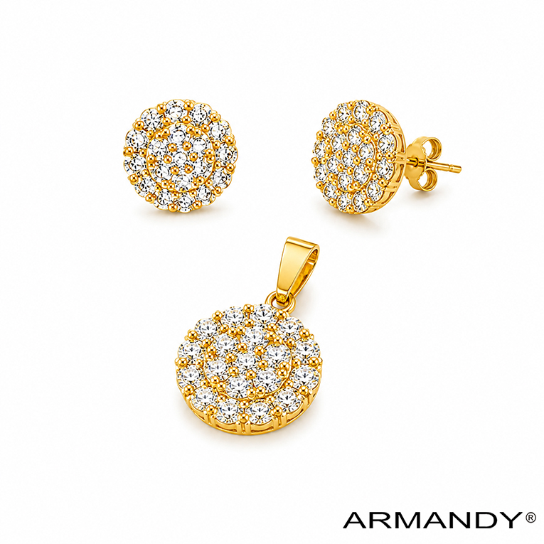 JUEGO CIRCULO ZIRCONIA CHAPA DE ORO 18 KT - Imagen 3