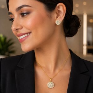JUEGO CIRCULO ZIRCONIA CHAPA DE ORO 18 KT