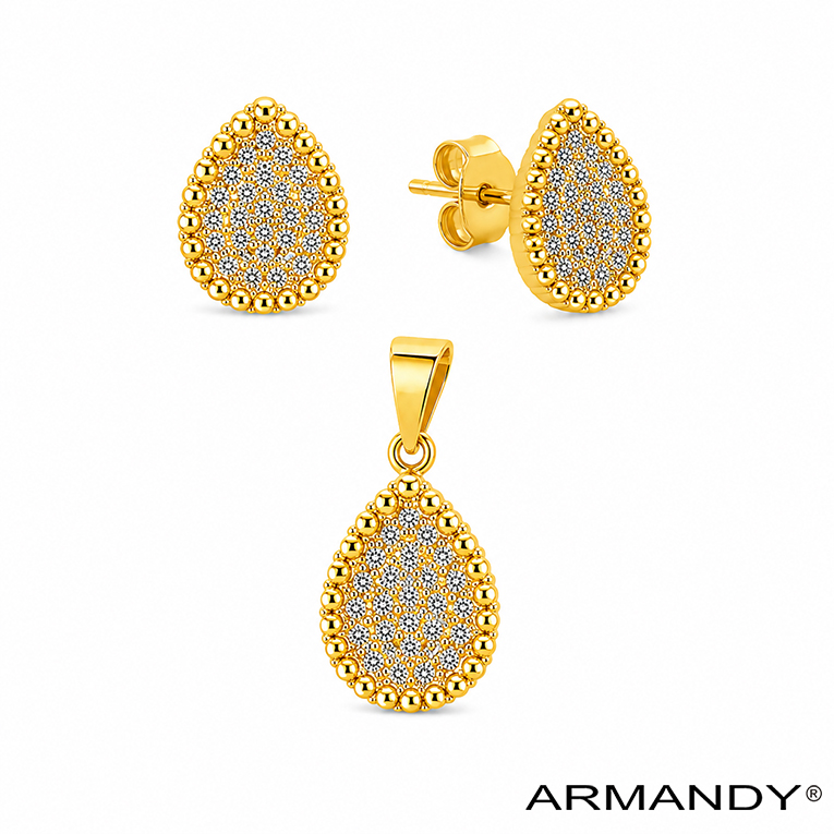 JUEGO GOTA MICROZIRCONIA CHAPA DE ORO 18 KT - Imagen 3
