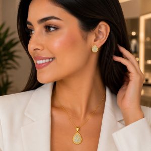 JUEGO GOTA MICROZIRCONIA CHAPA DE ORO 18 KT