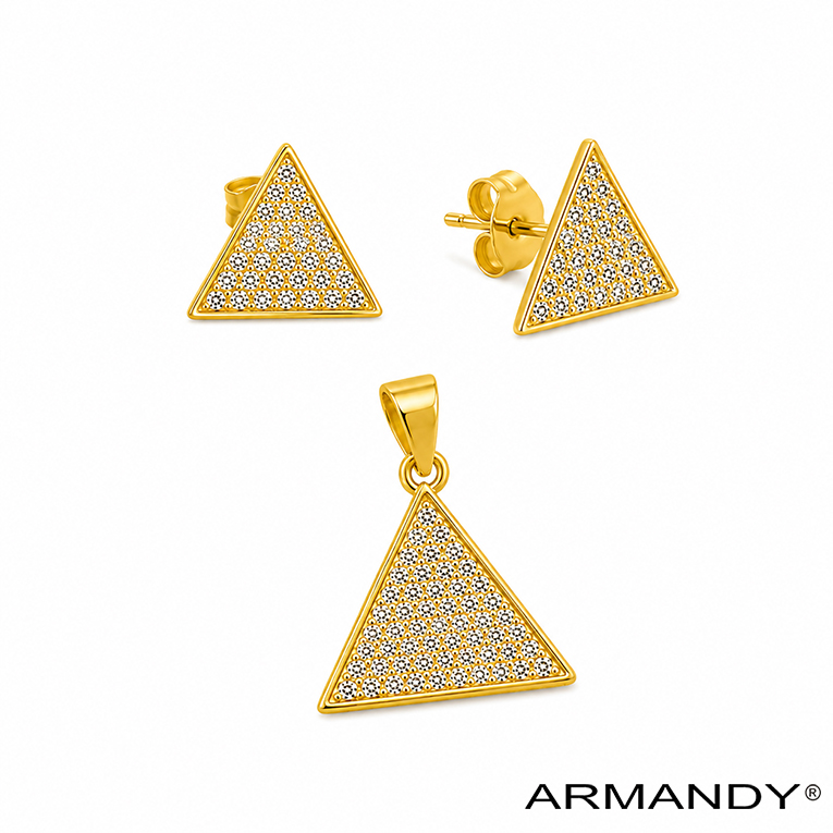 JUEGO TRUANGULO MICROZIRCONIA CHAPA DE ORO 18 KT - Imagen 3