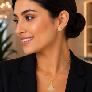 JUEGO TRUANGULO MICROZIRCONIA CHAPA DE ORO 18 KT