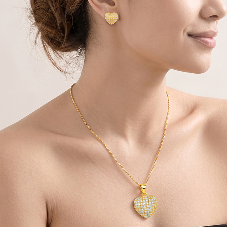 JUEGO CORAZON MICROZIRCONIA CHAPA DE ORO 18 KT - Imagen 2