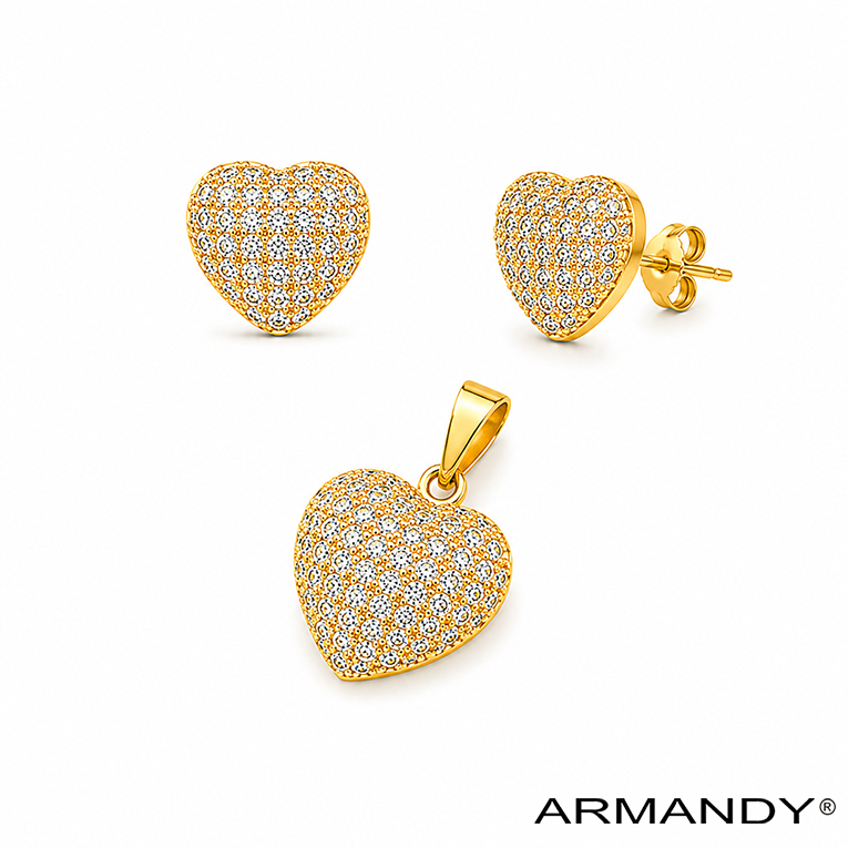 JUEGO CORAZON MICROZIRCONIA CHAPA DE ORO 18 KT - Imagen 3