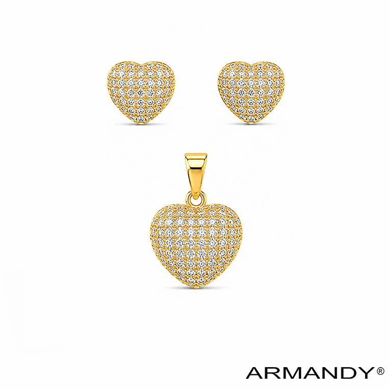 JUEGO CORAZON MICROZIRCONIA CHAPA DE ORO 18 KT - Imagen 4
