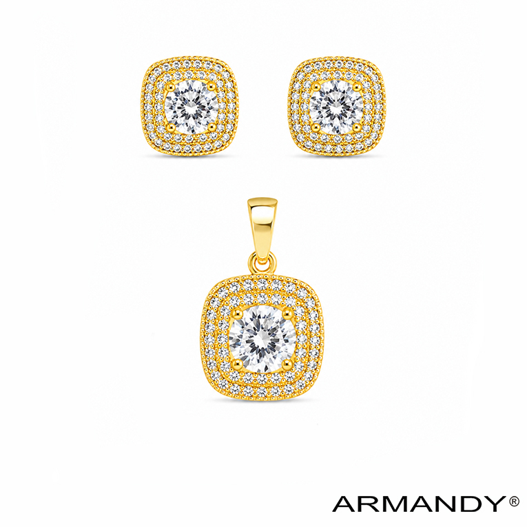 JUEGO CUADRO ZIRCONIA CHAPA DE ORO 18 KT - Imagen 4