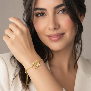 PULSERA CUADRADO ZIRCONIA CHAPA DE ORO 18 KT